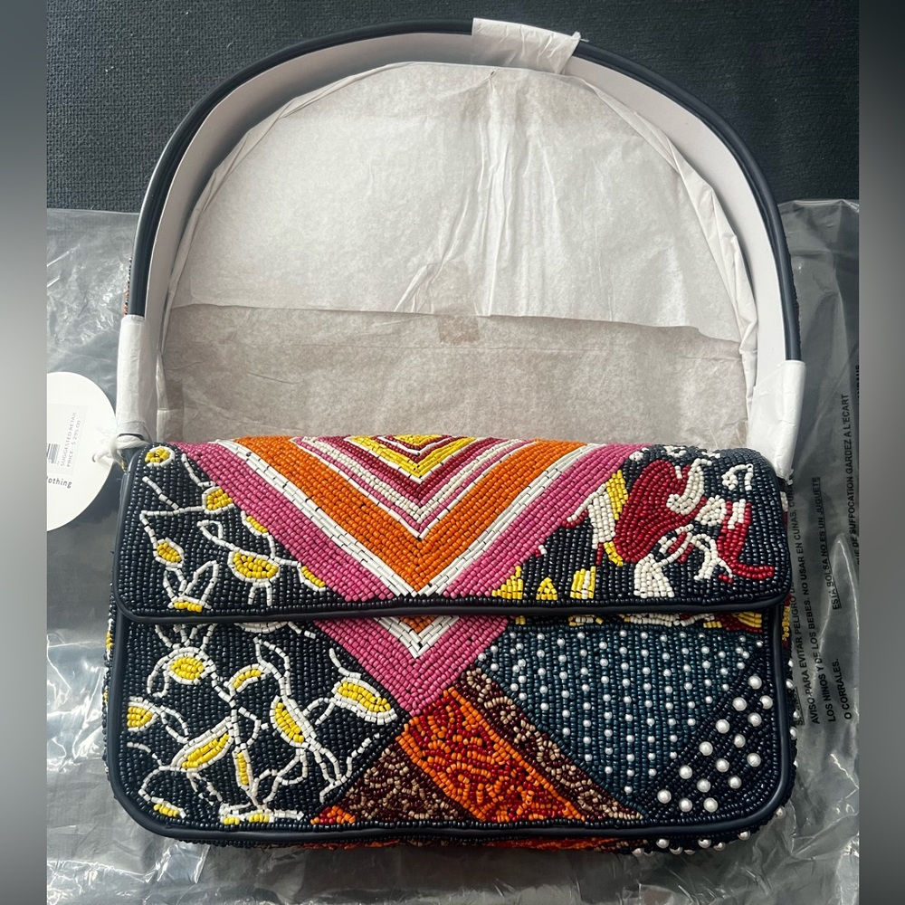 NWT STAUD Tommy Beaded Bag - Patchwork Foulard